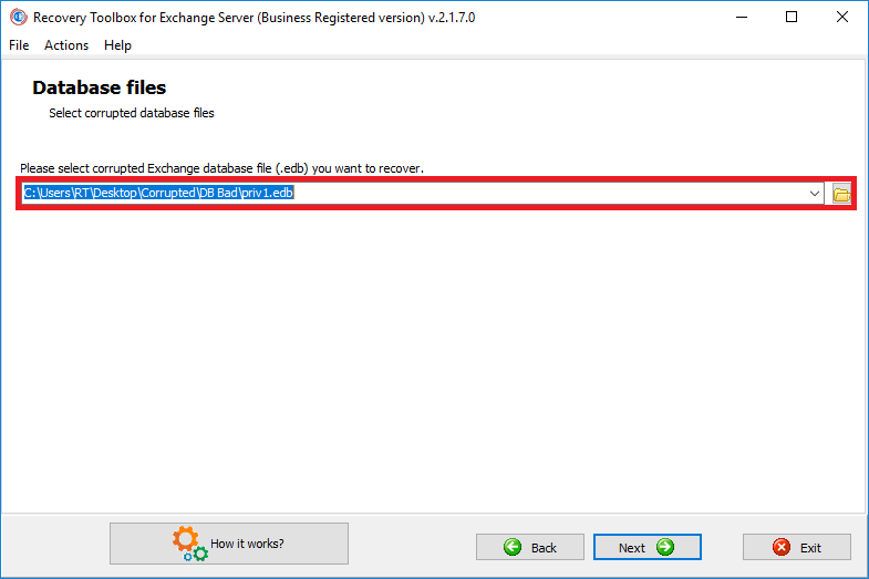 penampil untuk file database Exchange Server yang rusak